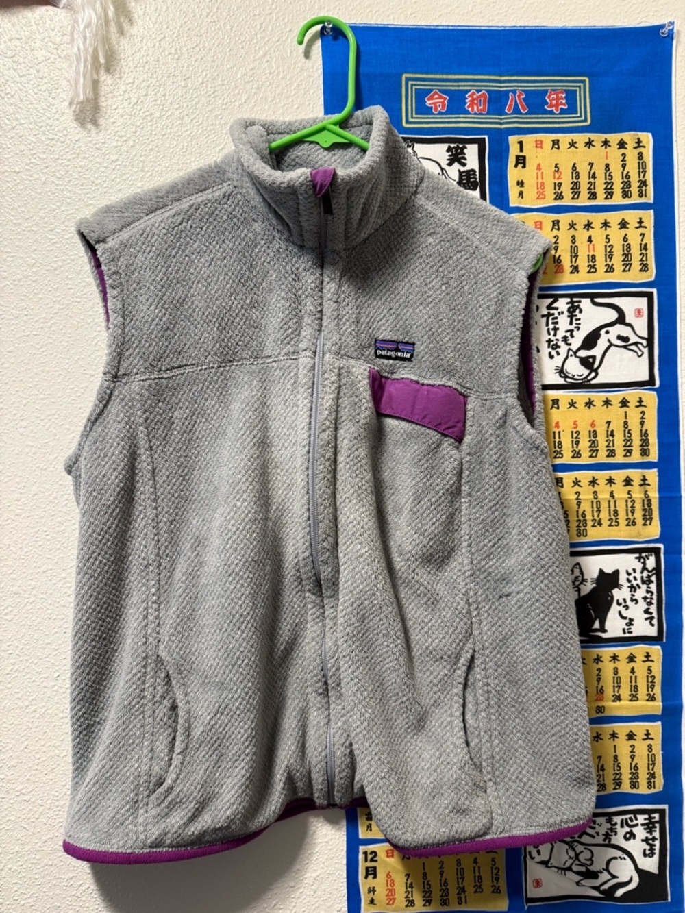 Patagonia Light Gray Fleece Vest with Purple Accent
